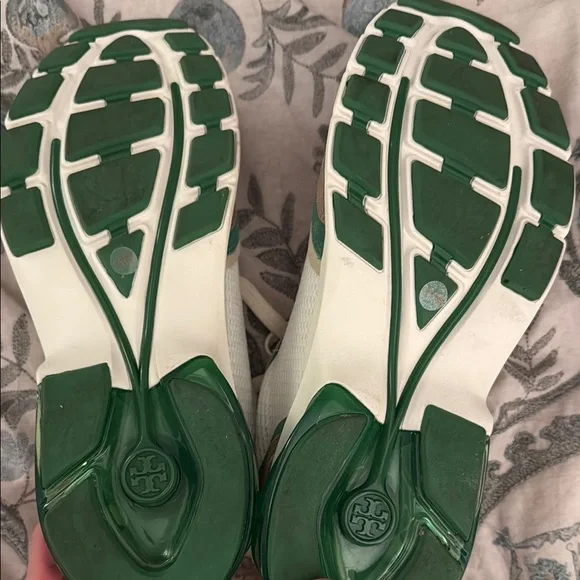 Tory Burch GOOD LUCK TRAINER Cream and Green Sneakers - Picture 3 of 5